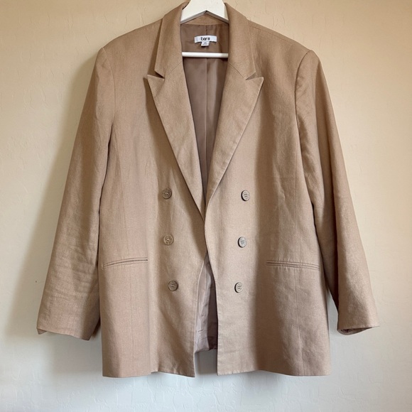 Bar III Women’s Blazer Linen Taupe Tan Camel Open Front Business Casual XXL - Picture 2 of 15